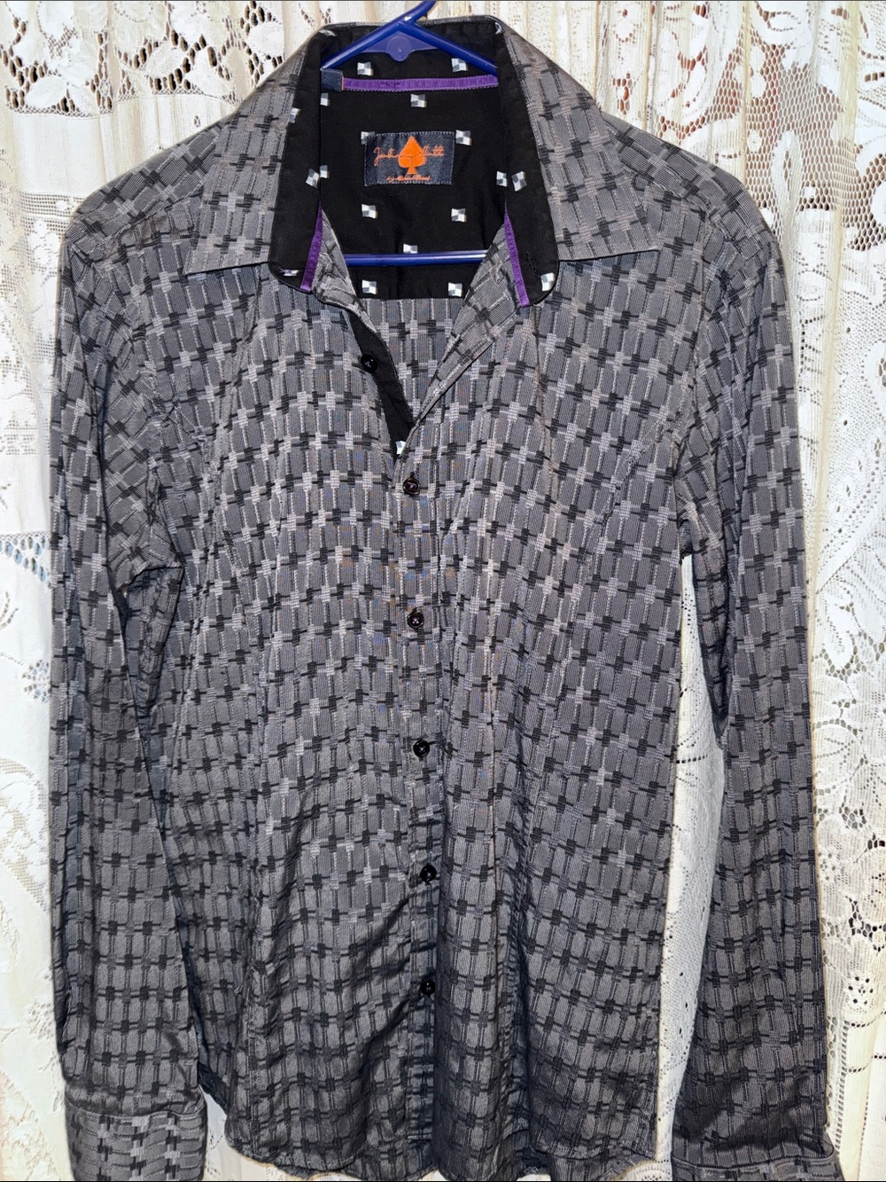 Michael David gray black button down shirt
